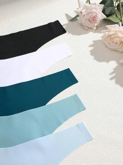 5Pcs Ice Silk Seamless Thongs Women's V-Waist Solid Color Panties Sexy Breathable Low Rise Underwear Invisible Bikini Lingerie.