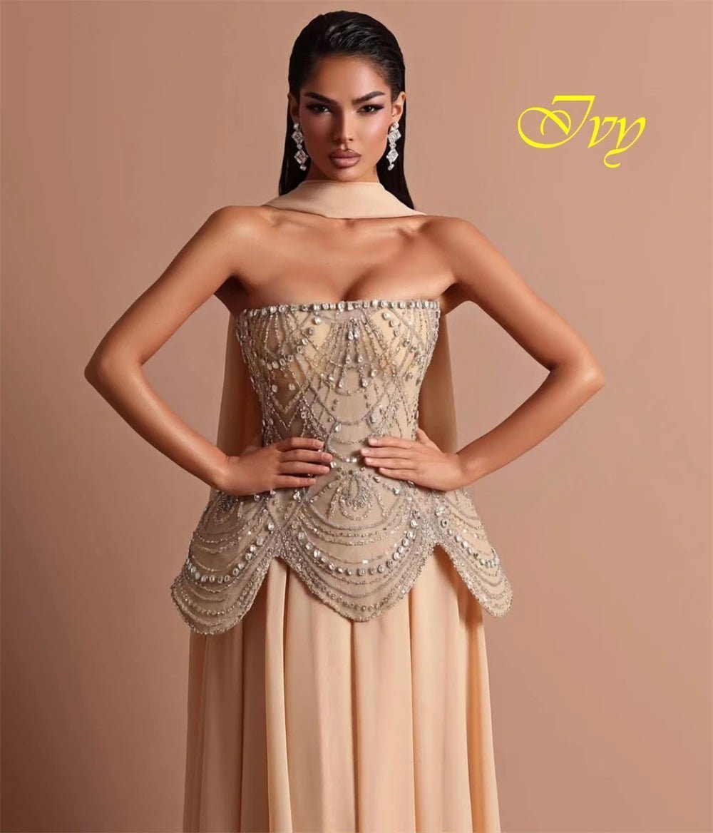 Maßgeschneidertes, modisches, trägerloses, ärmelloses Abendkleid, hochwertige Chiffon-Abschlussballkleider, zarte Kristalle, Kleider für besondere Anlässe.