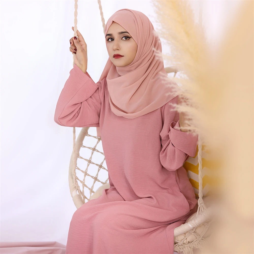 Ramadan Eid Solid Linen Dubai Abaya Turkey Islam Muslim Modest Dress Kaftan Prayer Clothes For Women Kebaya Robe Femme Musulmane.
