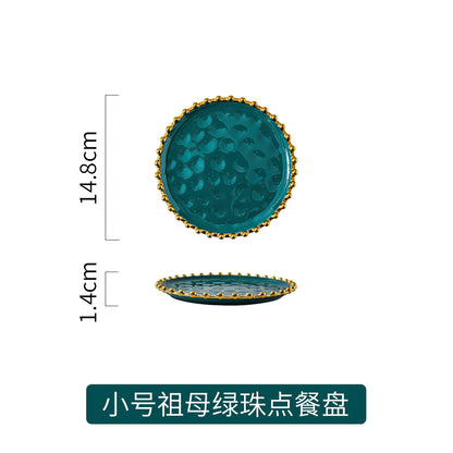 Ceramic Western Dinner Plate Phnom Penh Creative Green Relief Sculpture Steak Dessert Dish Meal Snack Fruit Salad Flat Plate