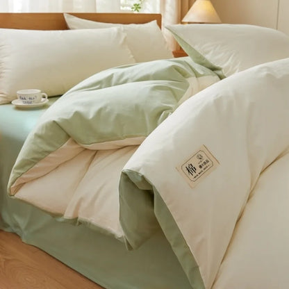 2025 new solid color matching pure cotton quilt cover bed four-piece set student dormitory 3-piece set available in all seasons