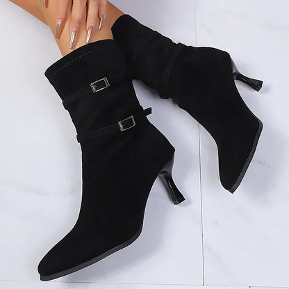 Pointed Toe High Heel Ankle Boots Women Fashion Buckle Decor Stiletto Heel Boots Woman Autumn Winter Slip On Short Booties Mujer.