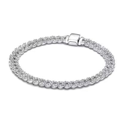 Hot 100% elegant 925 sterling silver fitted original sparkling luxury zircon chain bracelet women's DIY birthday gift jewelry.