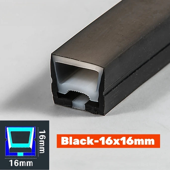 1-5m Black Silicone Tube LED Neon Light DC12V Flexible Recessed Diffuser Channel Waterproof Wall Ceiling Ribbon Rope Strip Light