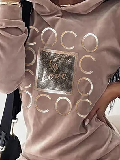 Women Long Sweater Dresses LOVE Print Hooded Loose High Collar Sweatshirts Long Sleeve Pullover Fall Winter Y2K Street Style Top.