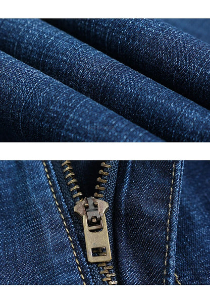 Sommer Dünne männer Gerade Jeans Klassische Schwarz Blau Stretch Casual Business Baggy Denim Hosen Männliche Marke Hosen