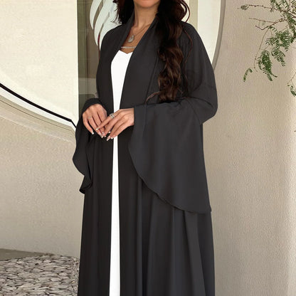 Eid Ramadan Open Abaya Dubai Luxury Elegant Ruffle Sleeve Solid Color Shawl Cardigan Kebaya Kaftan Robe Clothing Caftan Femme.