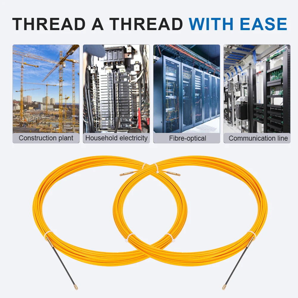 3mm 5M-50M Fiberglass Cable Puller Electrician Tape Conduit Ducting Wall Wire Threader Fish Guide Electrician Pushing Tape.