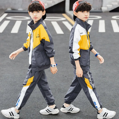 Teenage Boys Clothing Set Autumn Children Patchwork Sportswear Suits Fashion Big Boy Zipper Birthday Outfit Costumes for Kids.