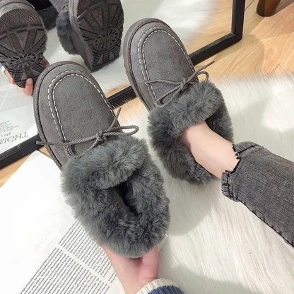 Bow Round Toe Flat Fleece-lined Woman Shoes Trend 2025 Y2k Chic and Elegant Winter Novelty Padded Sale Hot Snow Boots for Women.