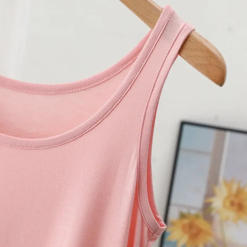 Plus Size Modal Langes Kleid Damen Frühling Sommer Lose A-Linie Bodenrock Home Nachtwäsche Ärmelloses Kleid in reiner Farbe