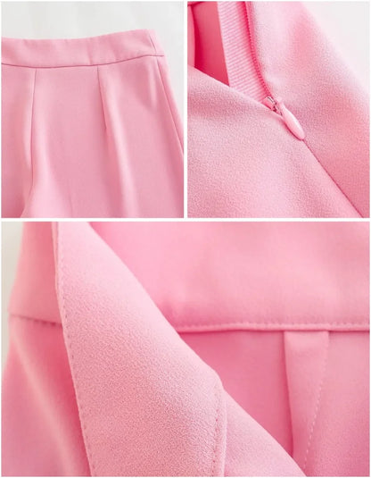Women's Blazer New Spring Elegant Casual Office Lady Pink Jacket Coat Fashion High Waist Loose Wide Leg Trousers Pant Suit.