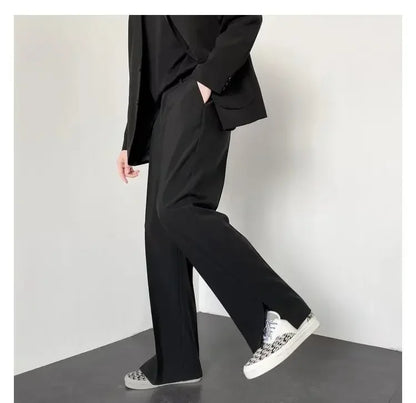 Men's Straight Baggy Casual Pants Korean Slit Personality Suit Trousers Fashion Formal Business Male Streetwear Gray Khaki Black.
