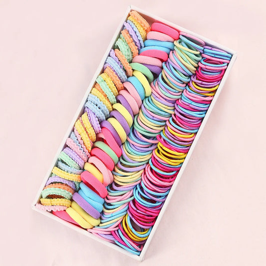 1Pack Girls Colorful Hair Bands Set Nylon Elastic Rubber Band Children Ponytail Holder Scrunchies Kids Hair Accessories.