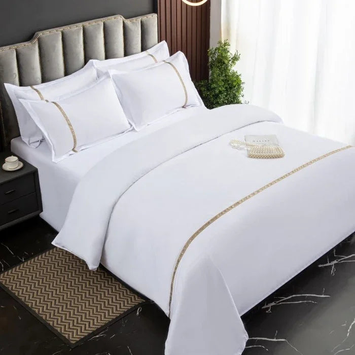 New 140g twill thickened hotel four-piece hotel linen pure white single quilt set webbing hotel bed and breakfast