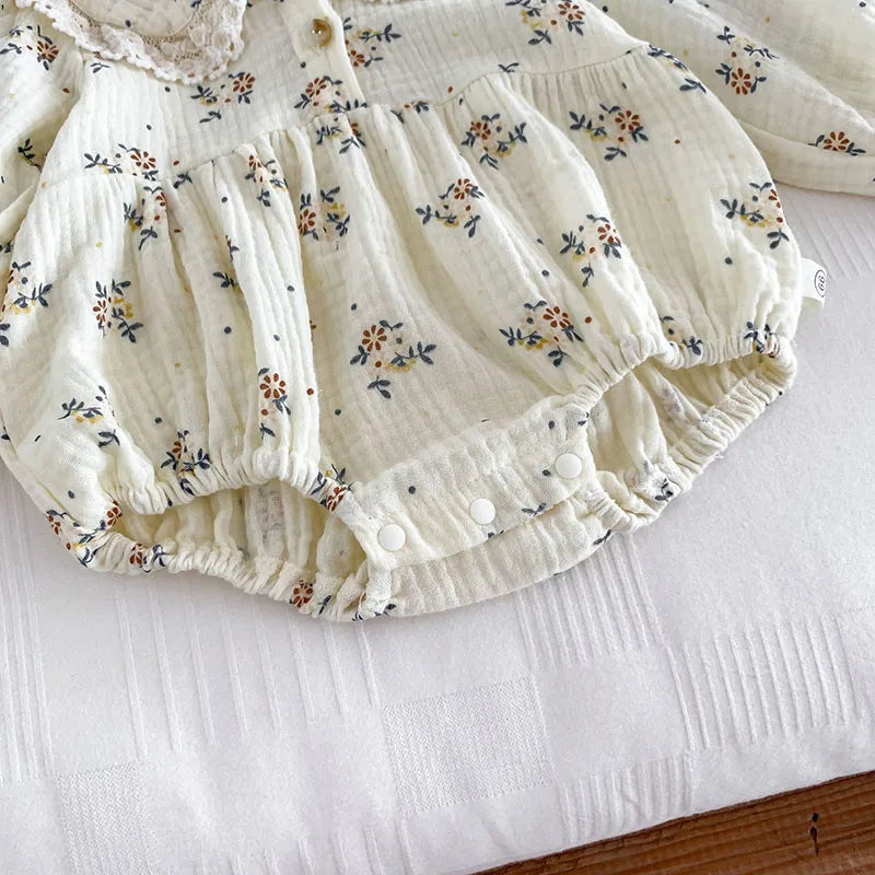 2023 frühjahr Neue Baby Kleidung Floral Body für Kleinkind Mädchen Kleinkind Peter Pan Kragen Langarm Ein Stück mit Hut 0-2 Y.