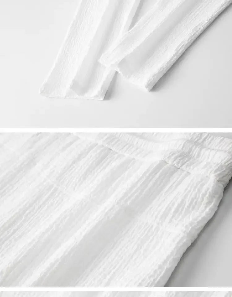 Summer Lightweight Pleated Cotton Casual Sports Set Men's Thin Comfortable Breathable Fashionable Collar Short Sleeve Two-Piece