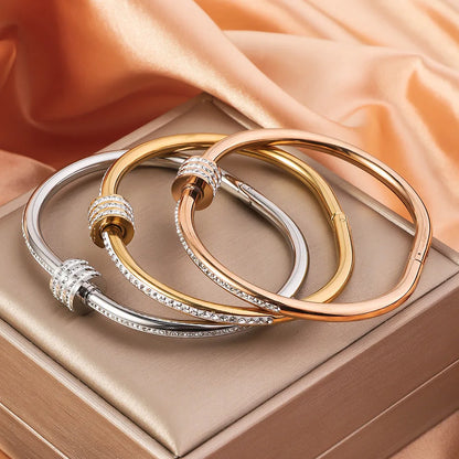 UILZ 316L Stainless Steel Exquisite Nail Brand Bracelets For Women American Trendy Shining Zircon Screw Not fading Bangle Gift.