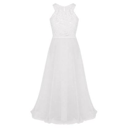 Sommer Mode Blume Mädchen Kleid Hochzeit Geburtstag Party Kinder Lange Kleid Vestido Elegante Halter Neck Floral Spitze Prinzessin Kleid