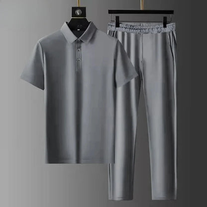 2025 Summer New Fashion Solid Color Comfortable Breathable Sports Suit Men's Business Leisure Loose Size Two-Piece Set M-4XL.