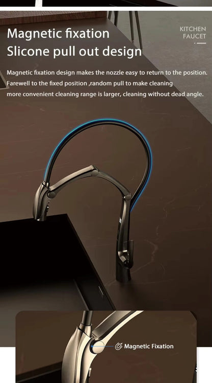 AITANA Gun Grey Luxury Brass LED Display Kitchen Faucet，Touchless Sensor，Pull-Out 3-Function Spray Water-Saving SinK Mixer