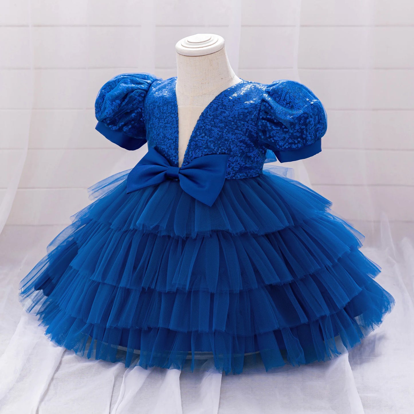 Kinder Abendkleid Pailletten Puffärmel Prinzessin Kleid Mesh Puffed Kleid Geburtstag Party Host Kleid.
