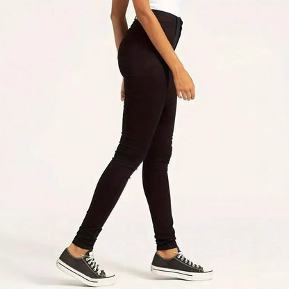 Casual Versatile Simple Solid Color Slim Fit Jeans High Waist Women's Denim Pants Fashionable Basic Style Imported from AE.