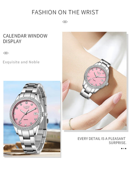 LIGE 2025 Diamond Women's Watch Fashion Elegant Quartz Wristwatches Waterproof Steel Strap Watch For Ladies Gifts Reloj Mujer.