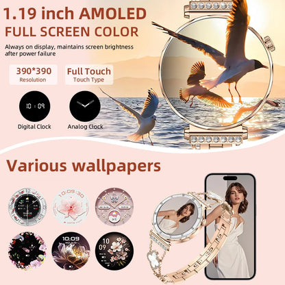 LIGE Luxury 1.19” AMOLED Screen Smart Watch Women Health Monitor Women's Wristwatch Bluetooth Call Waterproof Ladies Smartwatch.