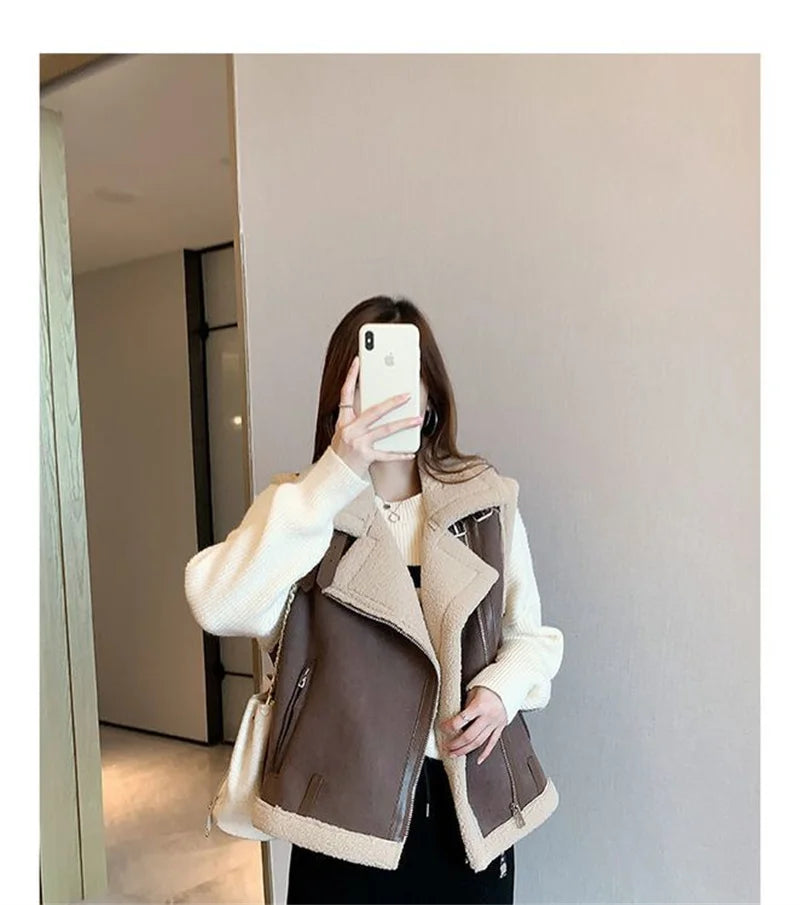 Ärmellose Jacke weibliche Pu Leder Weste Mantel Frauen 2024 Herbst Winter neue Motorrad Weste lose Oberbekleidung Roman beliebte Top.