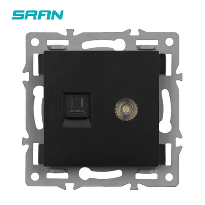 SRAN F6 Serie mehrere Rahmen schwarze Panel aus gehärtetem Glas, EU FR UN-Steckdosen und Schalter Dimmer-Lüfter-Fußlampe Rj45 RJ11Module DIY