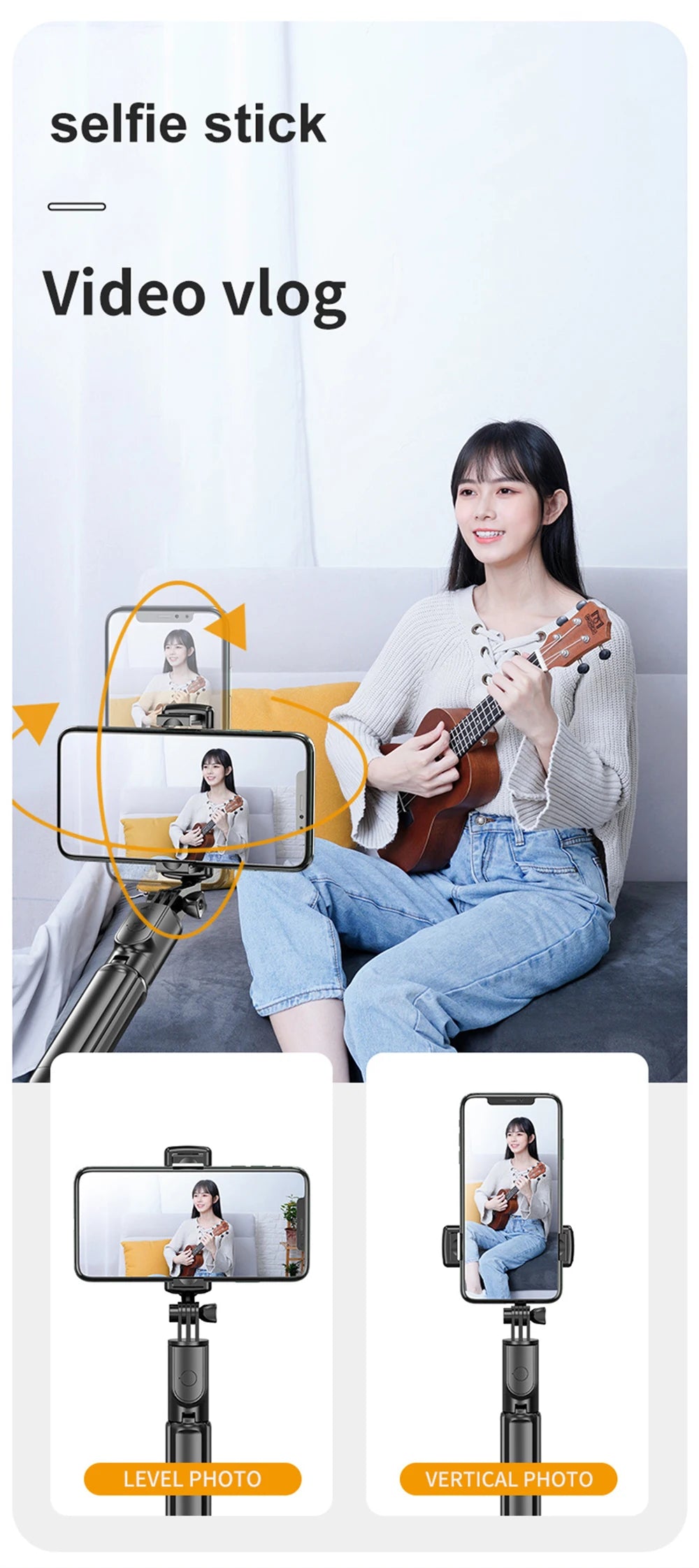 Bluetooth Selfie Stick Mobile Phone Holder Retractable Portable Multifunctional Mini Tripod With Wireless Remote Shutter.