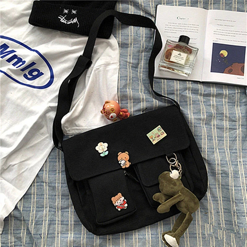 Women Simple Messenger Bag Casual Satchel Ladies Handbags Shoulder Bag Pouch Girls Sweet Printed Canvas Cross School Bags Purses.