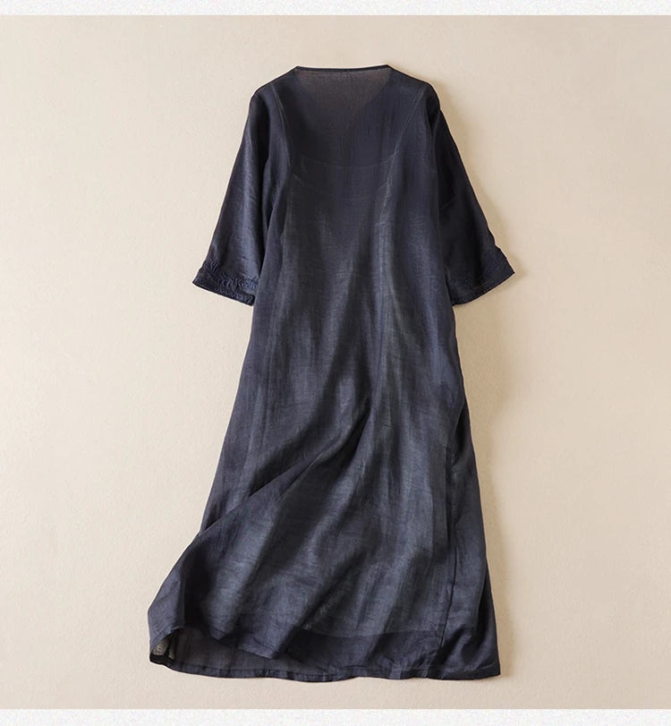 Vintage bedruckte Frauen kleider neue französische lose V-Ausschnitt Kleidung Kurzarm Sommer A-Linie Stickerei Empire Kleid