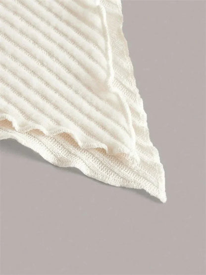 Women Solid Autumn Winter Grunge Asymmetrical Neck Rib-knit Tee Strapless Blouse Long Sleeve Casual Sweater Handkerchief Hem.