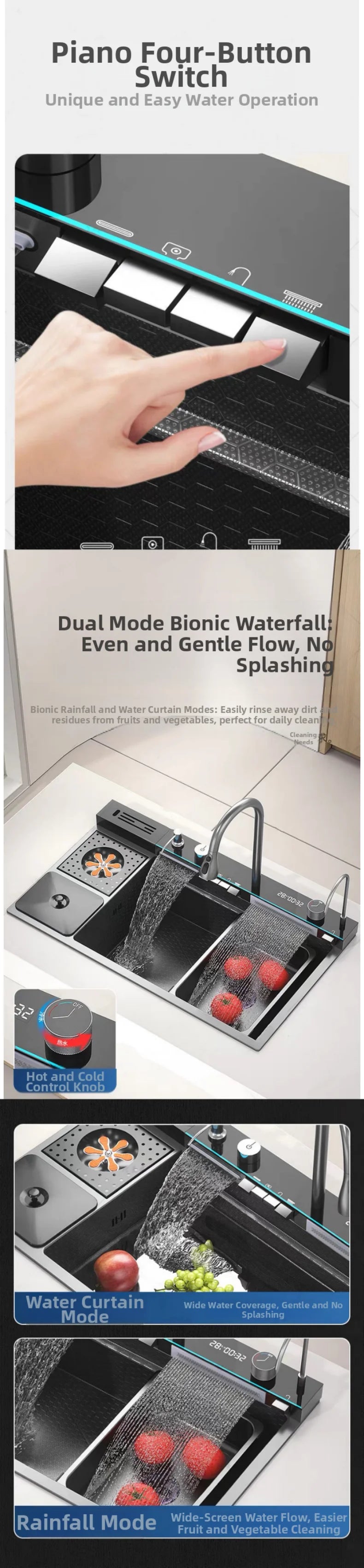 spülbecken küchen new design High-end kitchen sink Knife holder with integrated whale-shaped faucet storage trash can 82*48cm