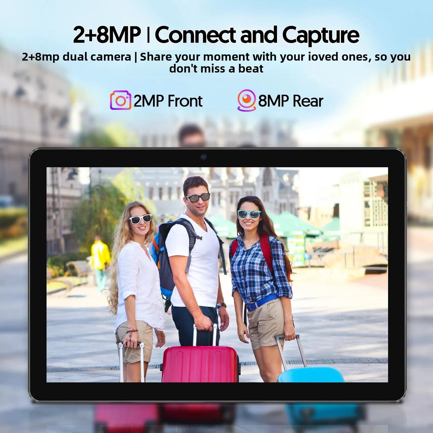 New BAKEN 10-inch Android 15 tablet with 64GB storage, keyboard, leather case, SIM card slot, stylus, mouse, and dual speakers.