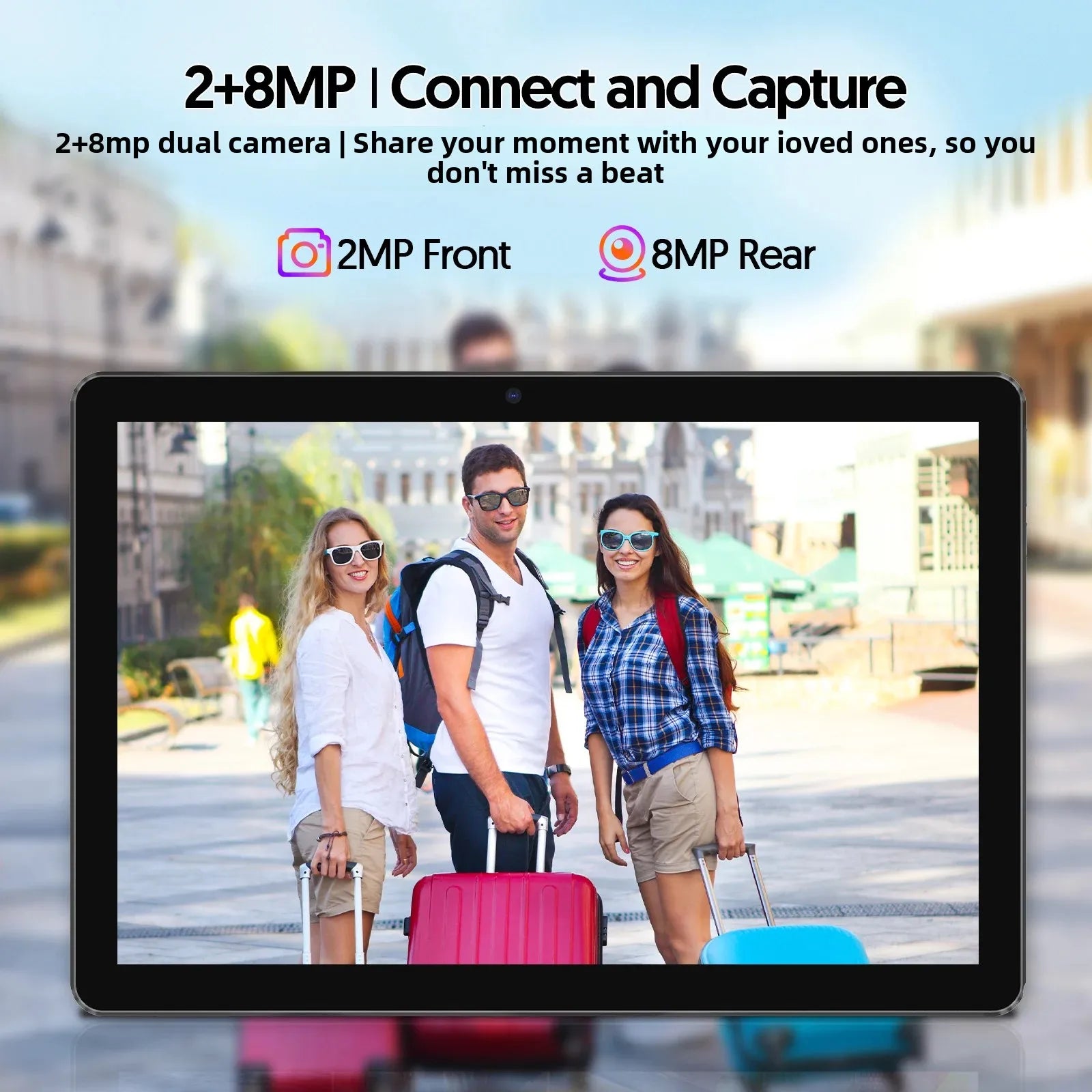 New BAKEN 10-inch Android 15 tablet with 64GB storage, keyboard, leather case, SIM card slot, stylus, mouse, and dual speakers.