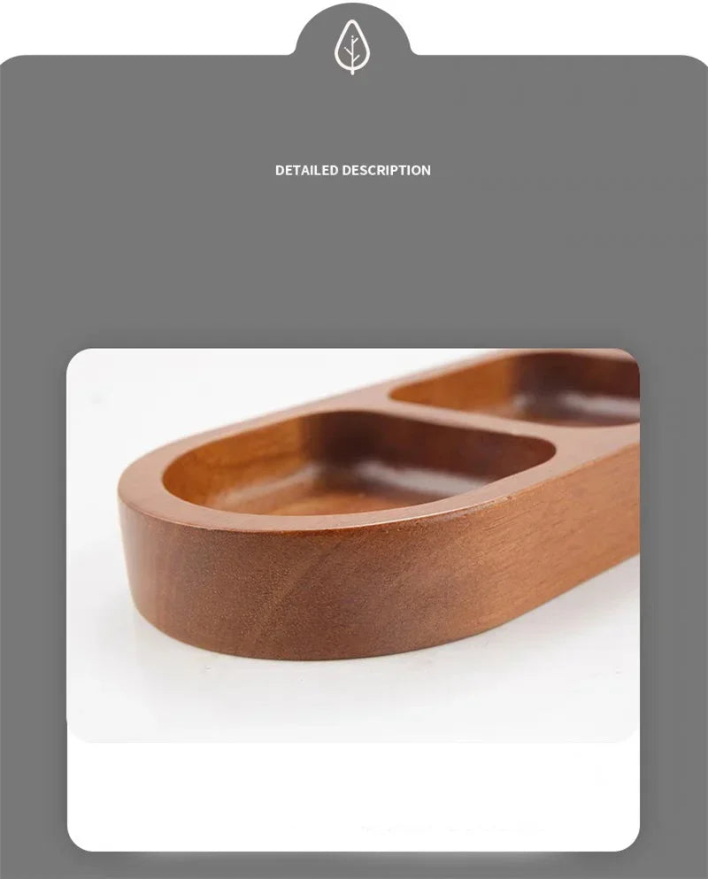 Solid Wood Rectangle Tray 2/3 Grid Condiment Plate Breakfast Sushi Bread Dessert Sauce Plate Kitchen Dinner Seasoning Dish.