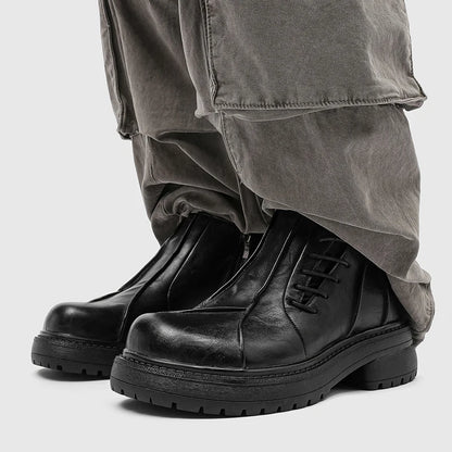 Autumn Winter Mens Ankle Boots Genuine Leather  Platform Chelsea Boots Street Style Male Motorcycle Boots High Top Walking Shoes.