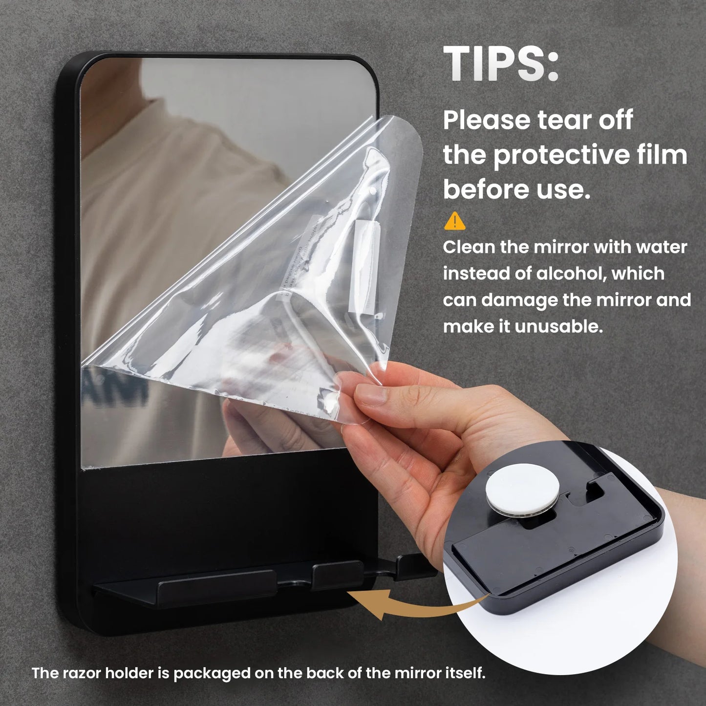 TAILI Shower Mirror Fogless for Shaving with Razor Holder, Fog Free Mirror Shower Suction Rust-Proof Removable Bathroom Mirror