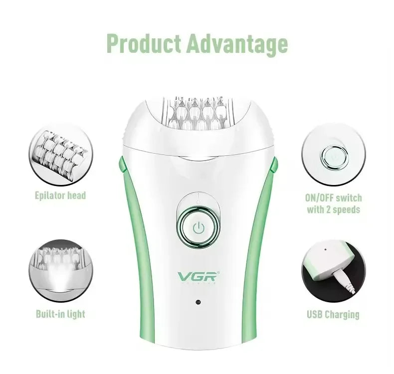 VGR Hair Remover Professional Epilator Electric Leg Body Rechargeable Underarms Portable Two Speeds Epilator for Women V-705.
