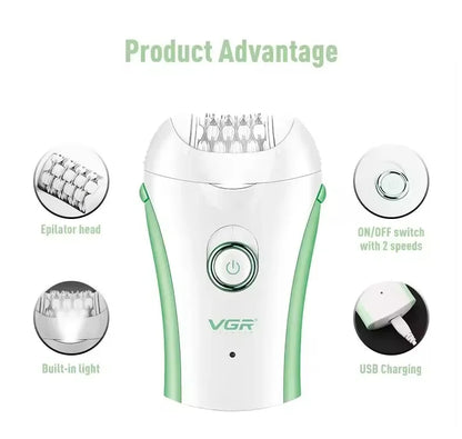 VGR Hair Remover Professional Epilator Electric Leg Body Rechargeable Underarms Portable Two Speeds Epilator for Women V-705.
