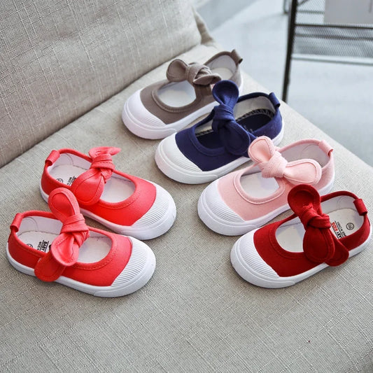 Korean Style Fashion Children Fashion Girls Canvas Shoes Versatile Bow Baby Kids Casual Shoes Simple Classic Candy Color Bowtie.