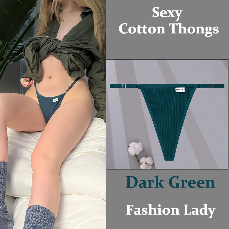 Fashion Sexy Women Cotton Panties  Adjustable Waist Belt Solid Color Thongs Low RiseG-String Lady Breathable Soft Lingerie S-XL.