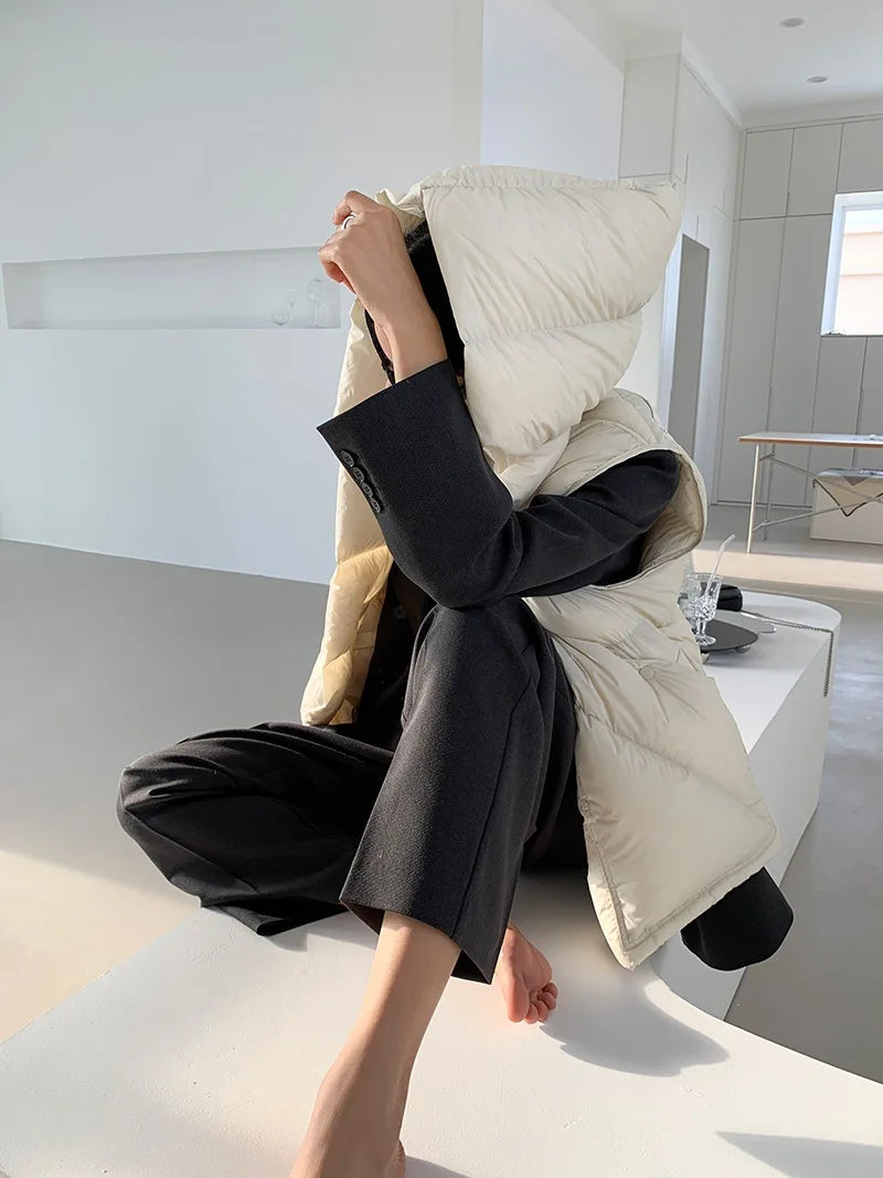 Hirsionsan Herbst Winter Koreanische Weiße Ente Unten Weste Frauen 2023 Neue Einfach Alle-spiel Mäntel FemaleSoft Warme Sleeveness Jacken