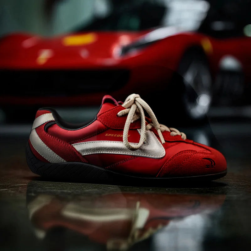 Maden Vintage Patchwork Rot Racing Sneakers Unisex Sommer Atmungsaktive Deutsche Trainer Schuhe Dünne Sohle Casual Lace-Up Sportliche Schuhe.