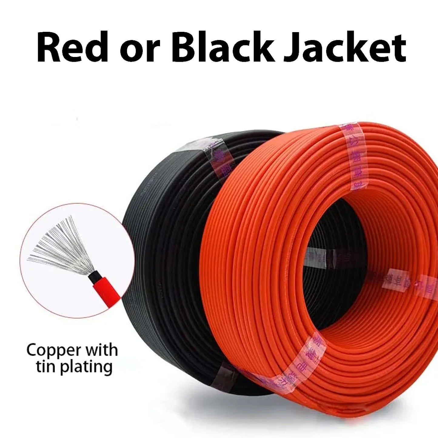 Solar Power Cable 4/6mm2 12/10AWG Wire Photovoltaic TÜV TUV Cable For PV Panels Connection Red Black PVC Double Layer EU Stock.