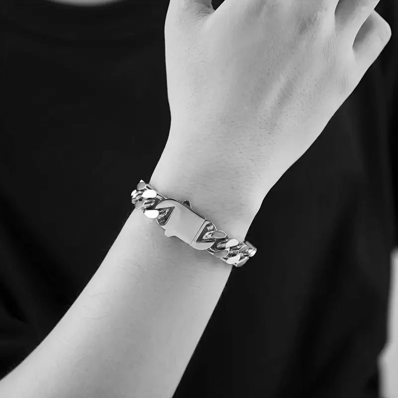 316 Stainless Steel Plated 18k Gold Fashion Crypto Cuban Chain Miami Rap Hip Hop Men's Bracelet Accessory.