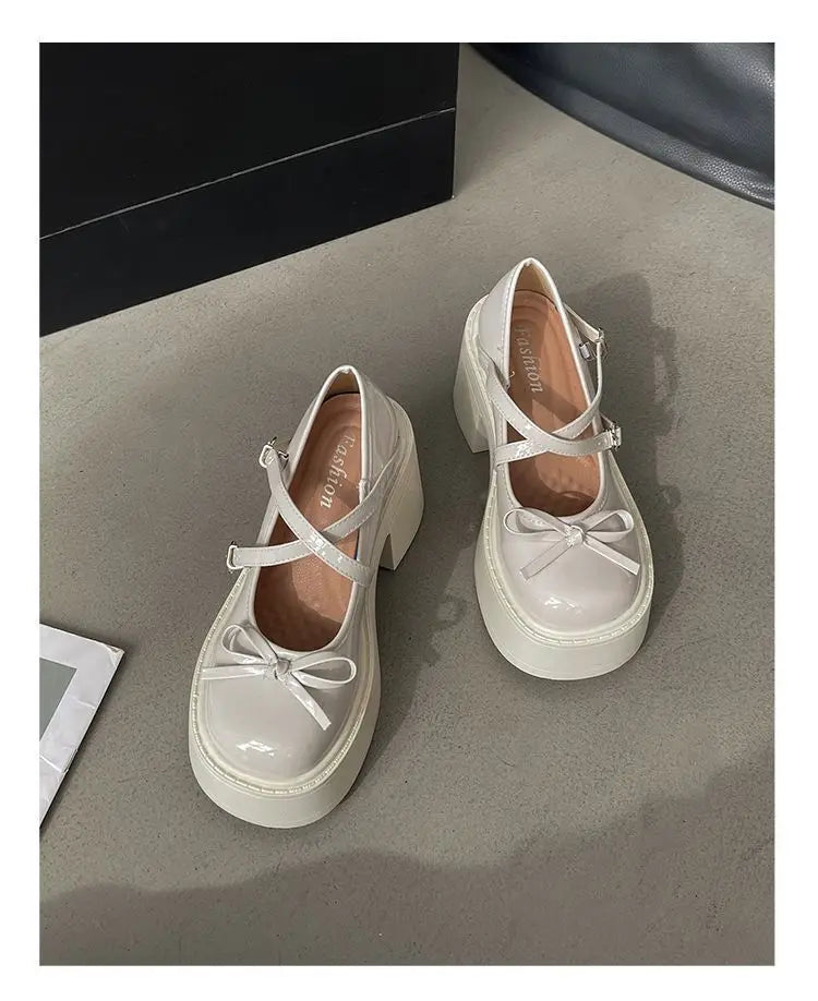 Women's Spring Round Toe Pumps Chunky Heel Mary Janes Shoes Platform Shoes for Women Dress Students Women's Lolita Heeled Shoes.